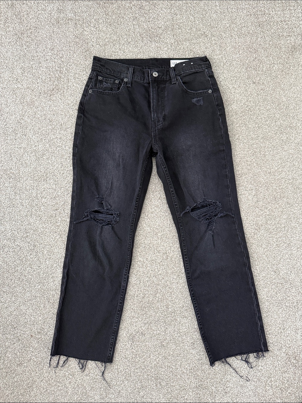GAP Cheeky Straight High Rise Black Distressed Relaxed Women’s Jeans